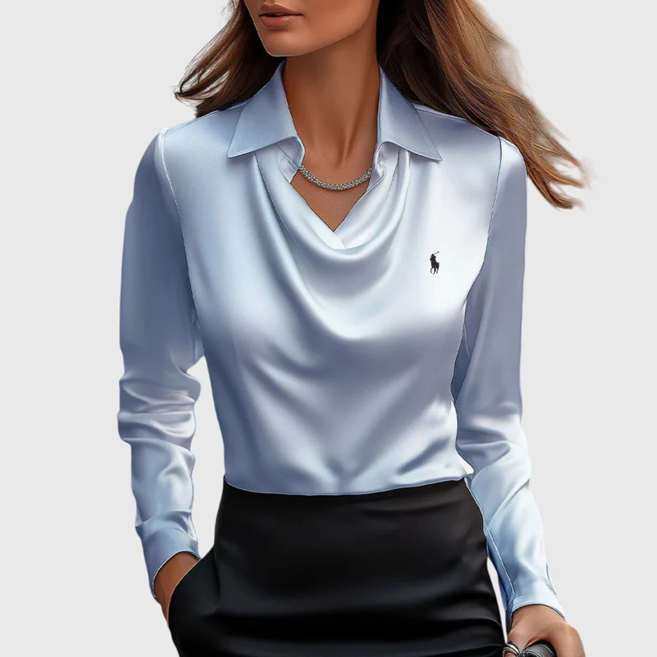 Elegant Satindraperad Blus - Utförsäljning