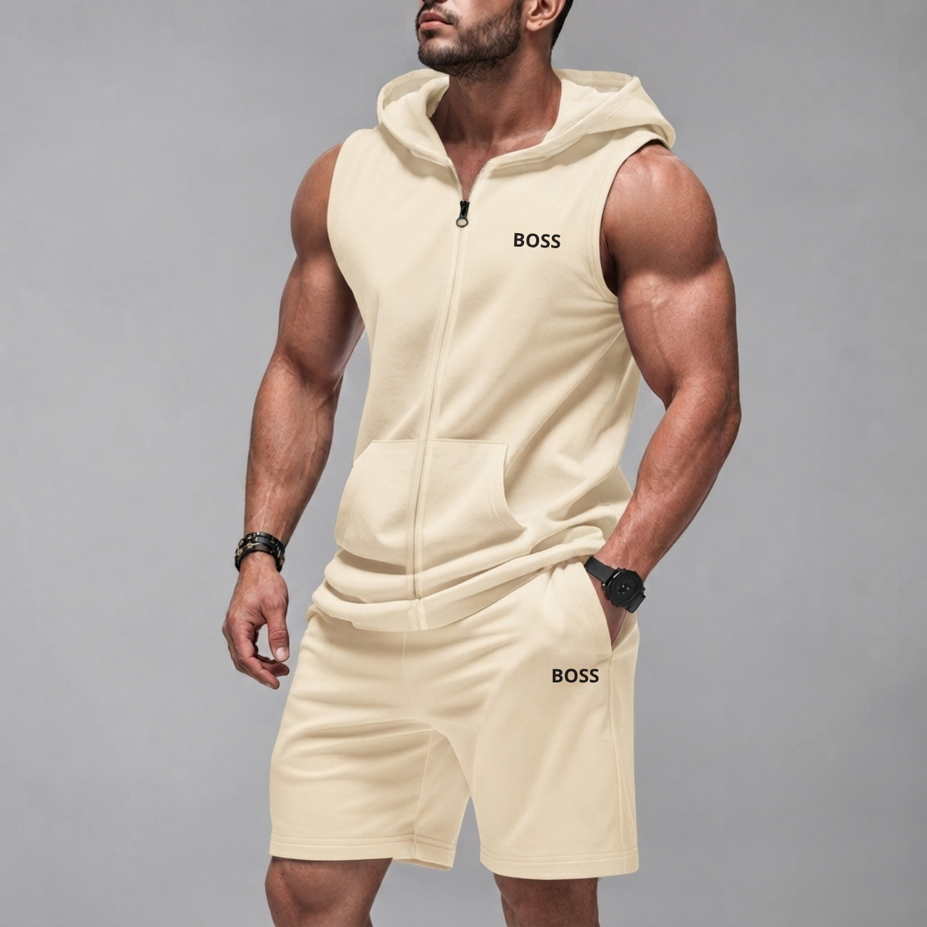 Ärmlös Hoodie & Shorts Set - Utförsäljning