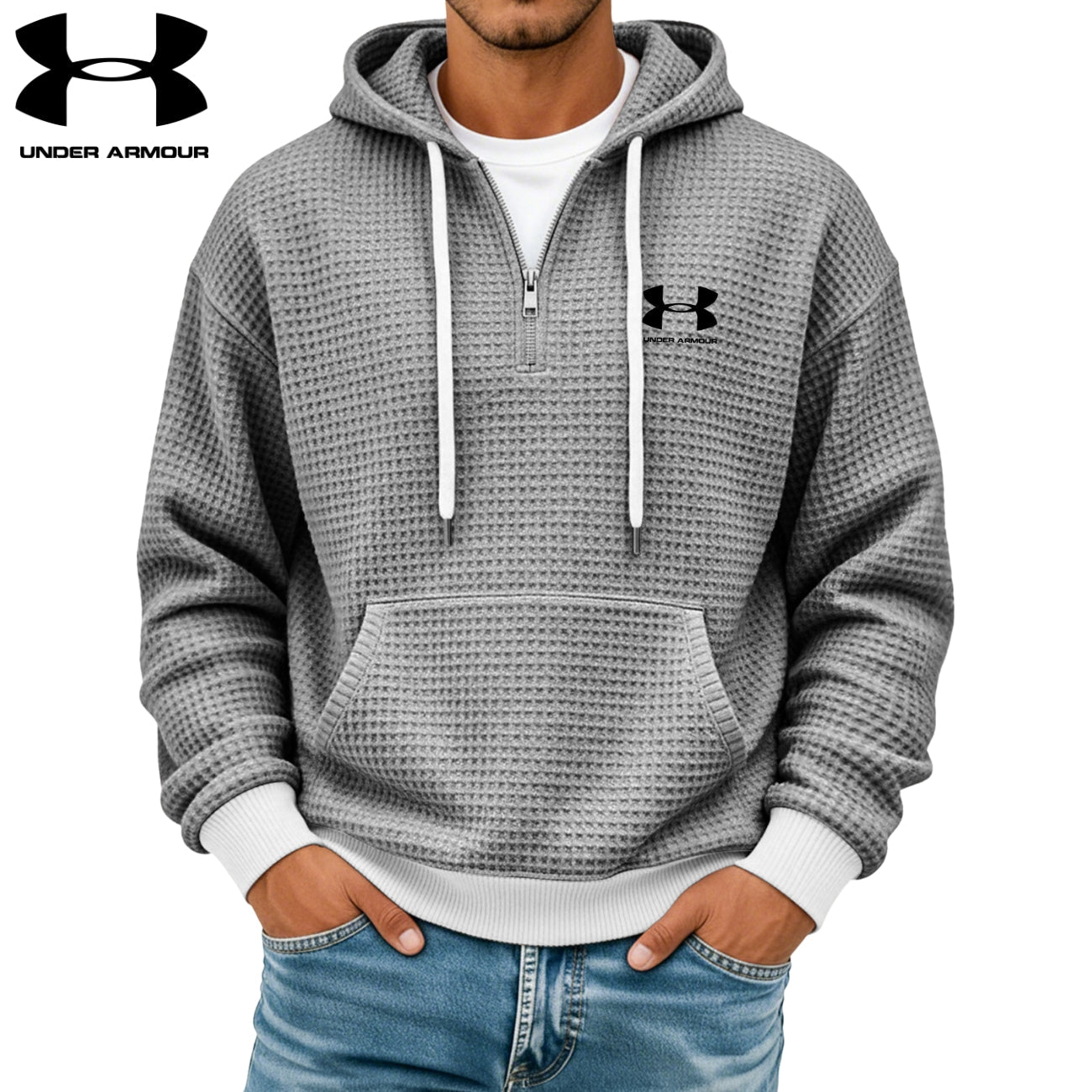 Texturerad Halv-zip Hoodie || Utförsäljning