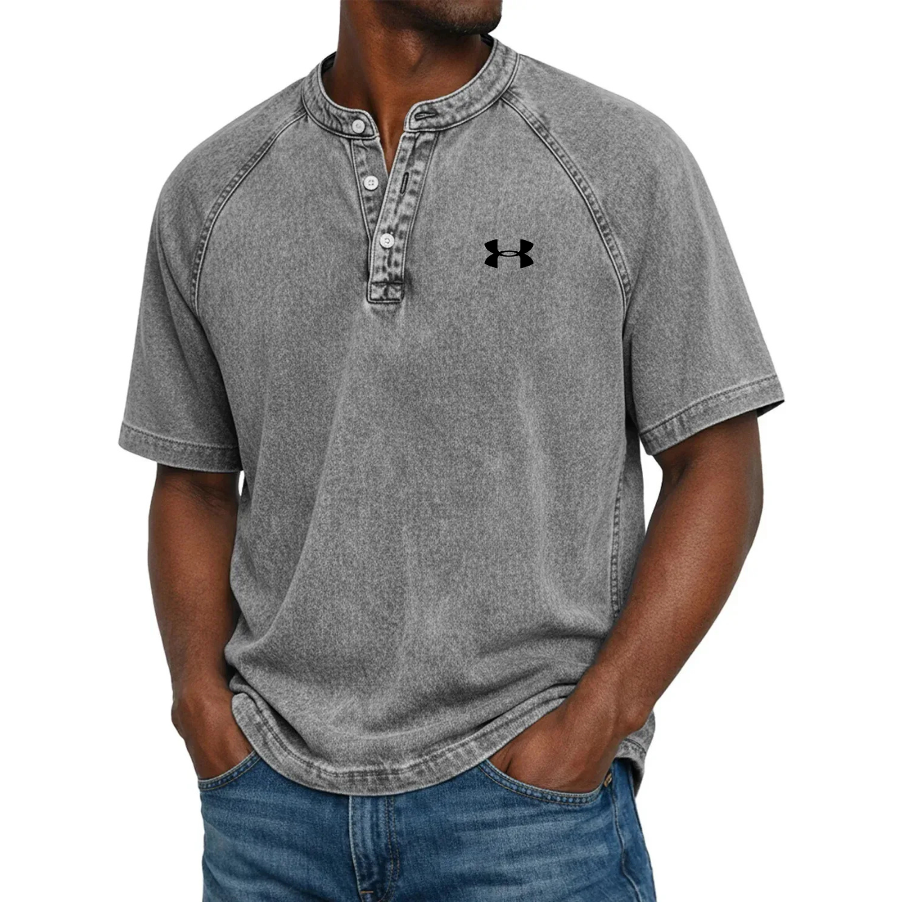 Klassisk Knapp-Hals Henley T-shirt - Utförsäljning