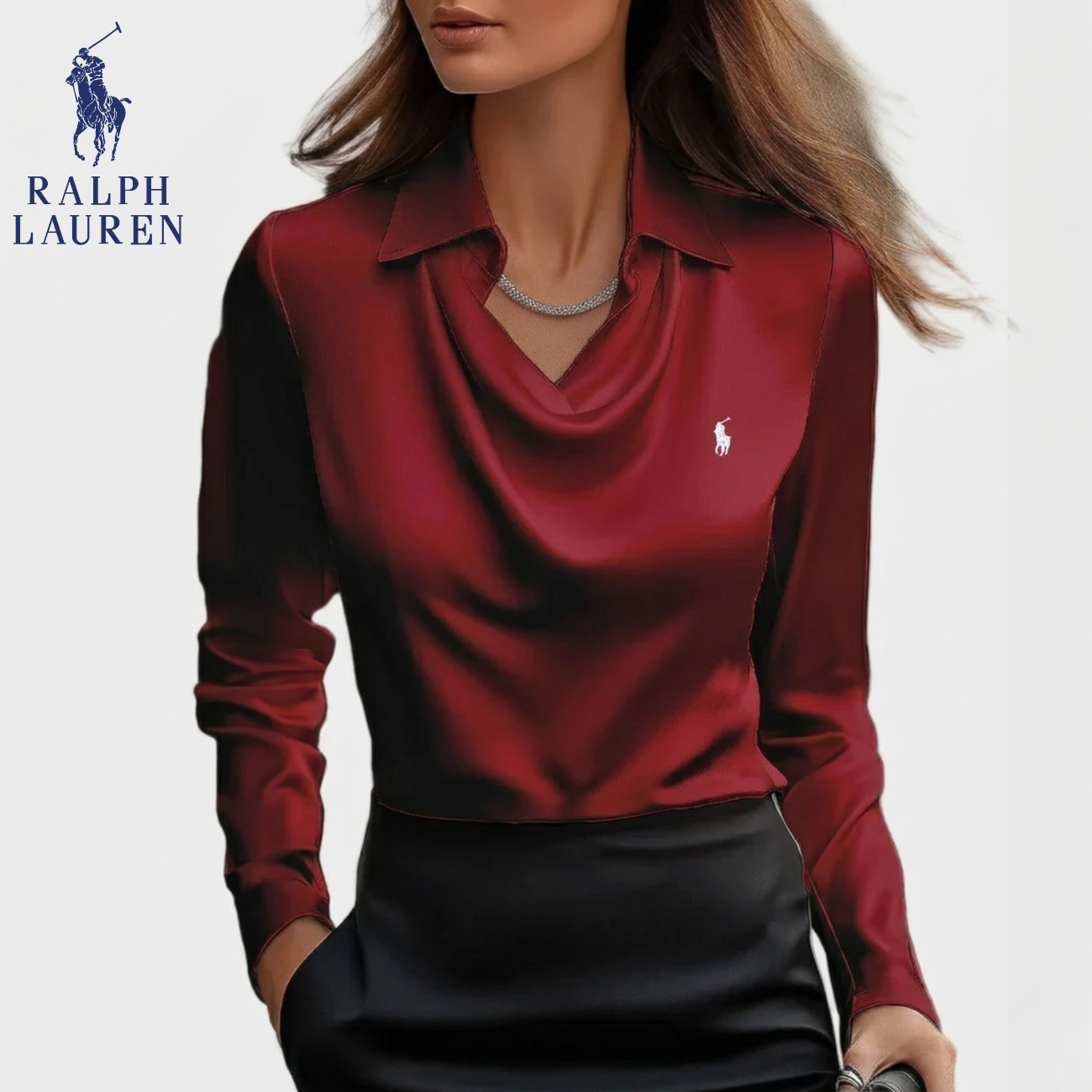 Elegant Satindraperad Blus || Utförsäljning