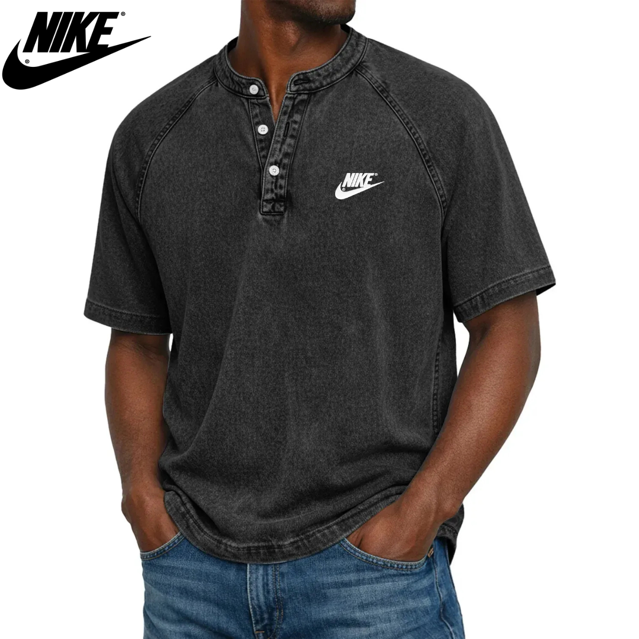 Klassisk Knapp-Hals Henley T-shirt || Utförsäljning