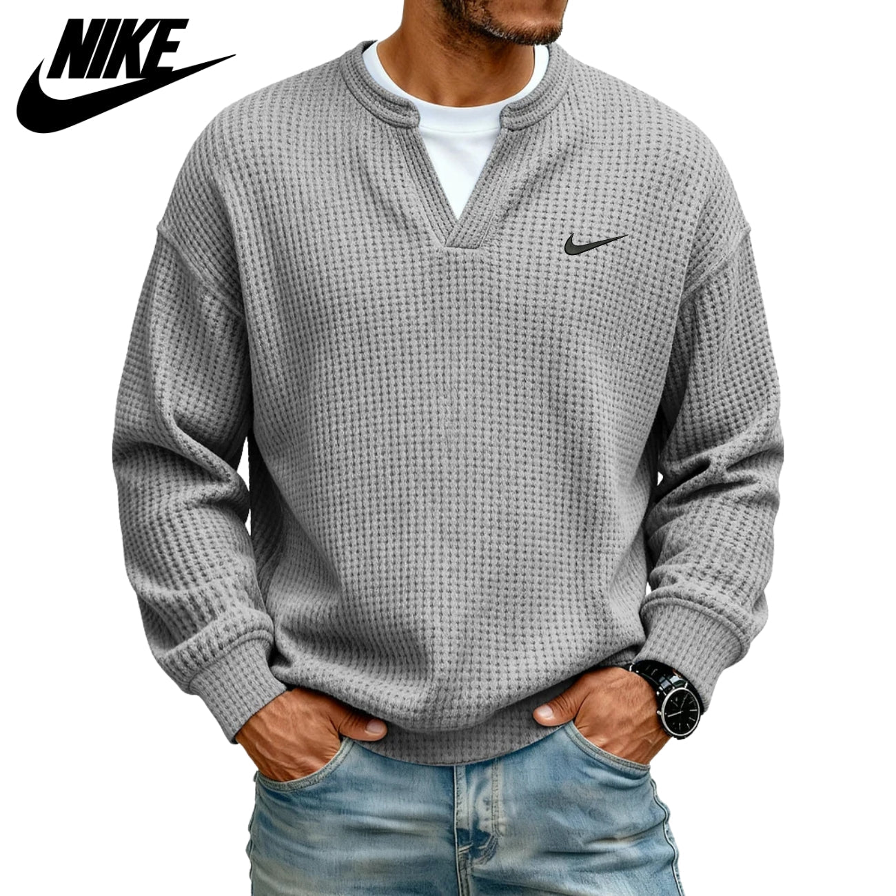Strukturerad V-ringad Sweatshirt || UTFÖRSÄLJNING