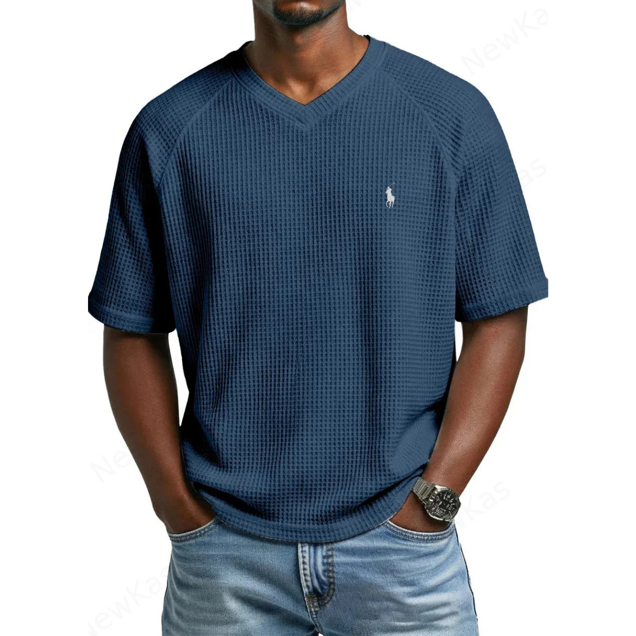 2026 Waffle Stickad V-ringad T-shirt - Utförsäljning