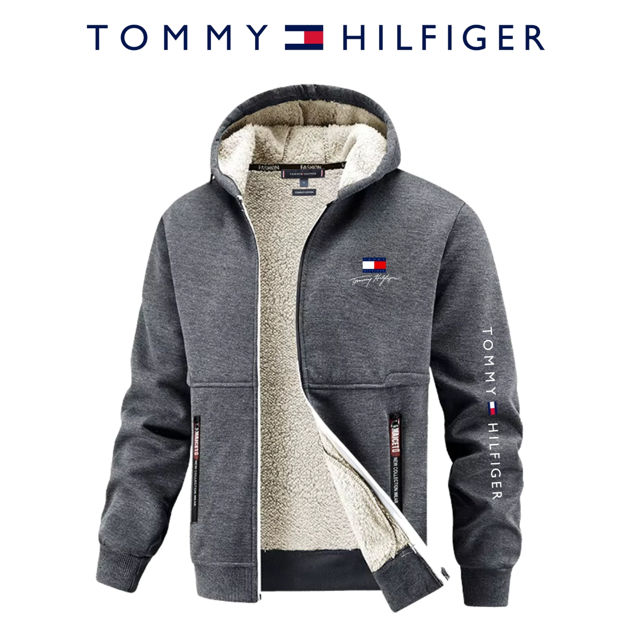 Zip-hoodie med sherpa-foder || Utförsäljning
