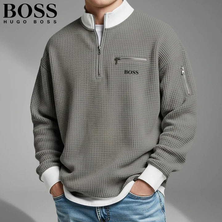 2026 Våffelstickad Quarter-Zip Pullover || Utförsäljning