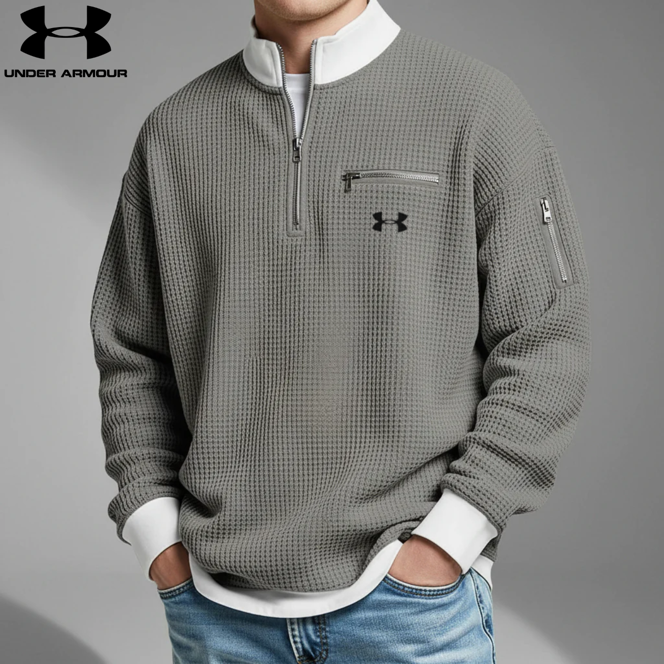 2026 Våffelstickad Quarter-Zip Pullover || Utförsäljning