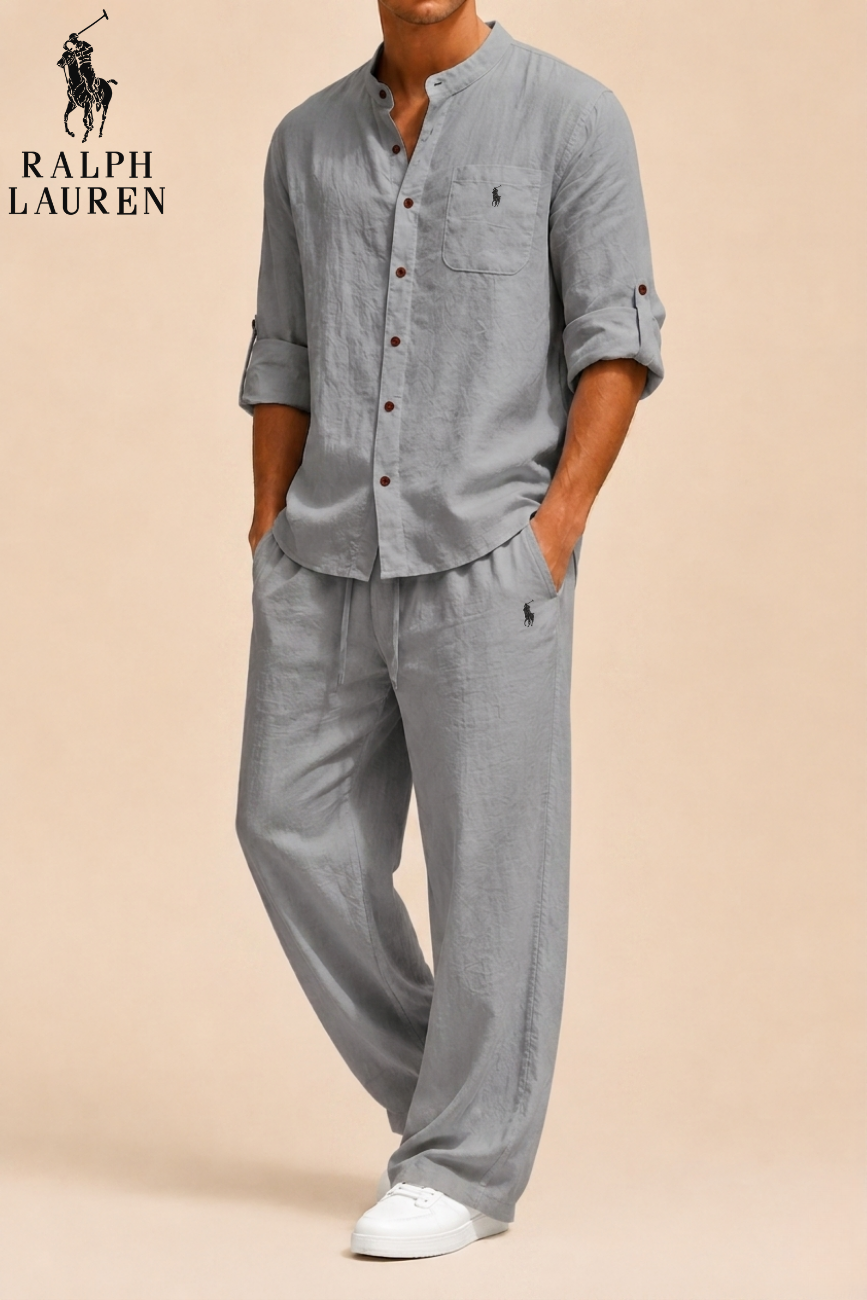 Mandarin Collar Linen Set || Utförsäljning