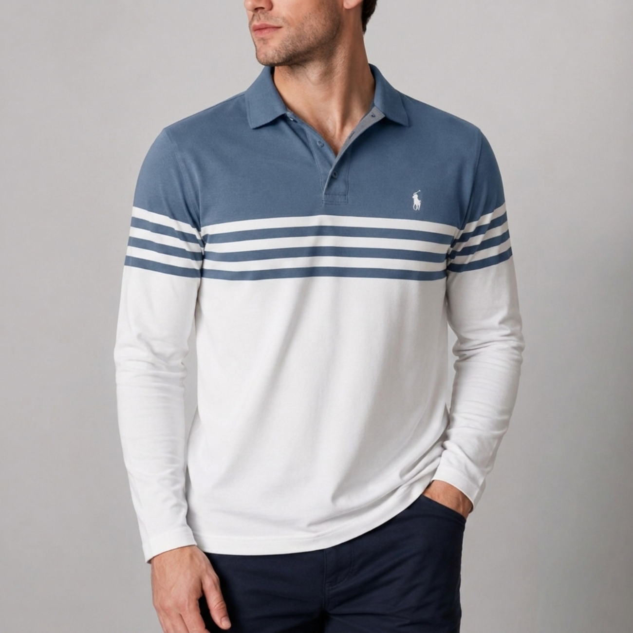 Long-Sleeve Stripe Polo - Utförsäljning