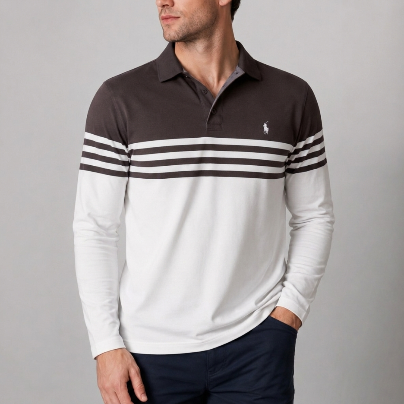 Long-Sleeve Stripe Polo - Utförsäljning