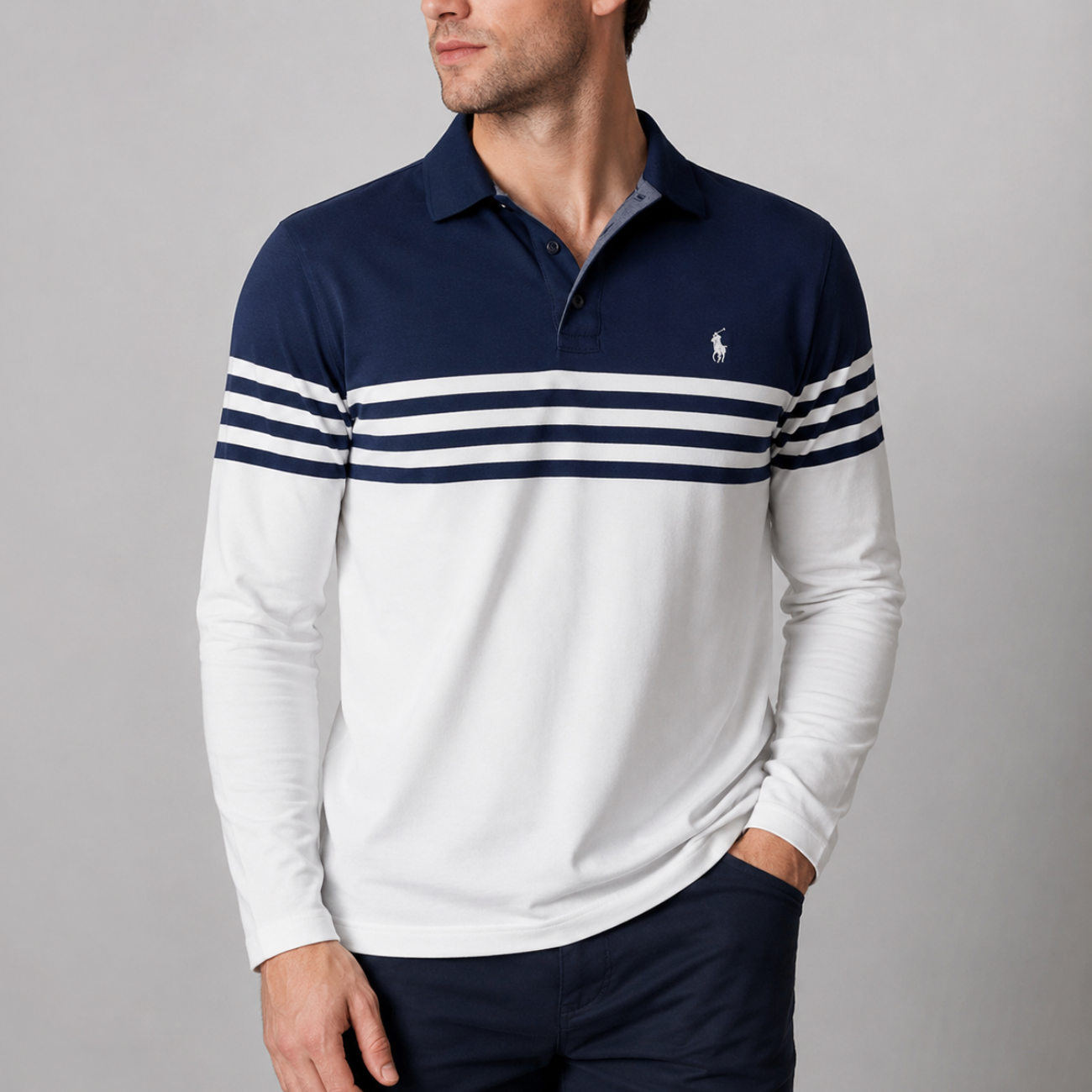 Long-Sleeve Stripe Polo - Utförsäljning