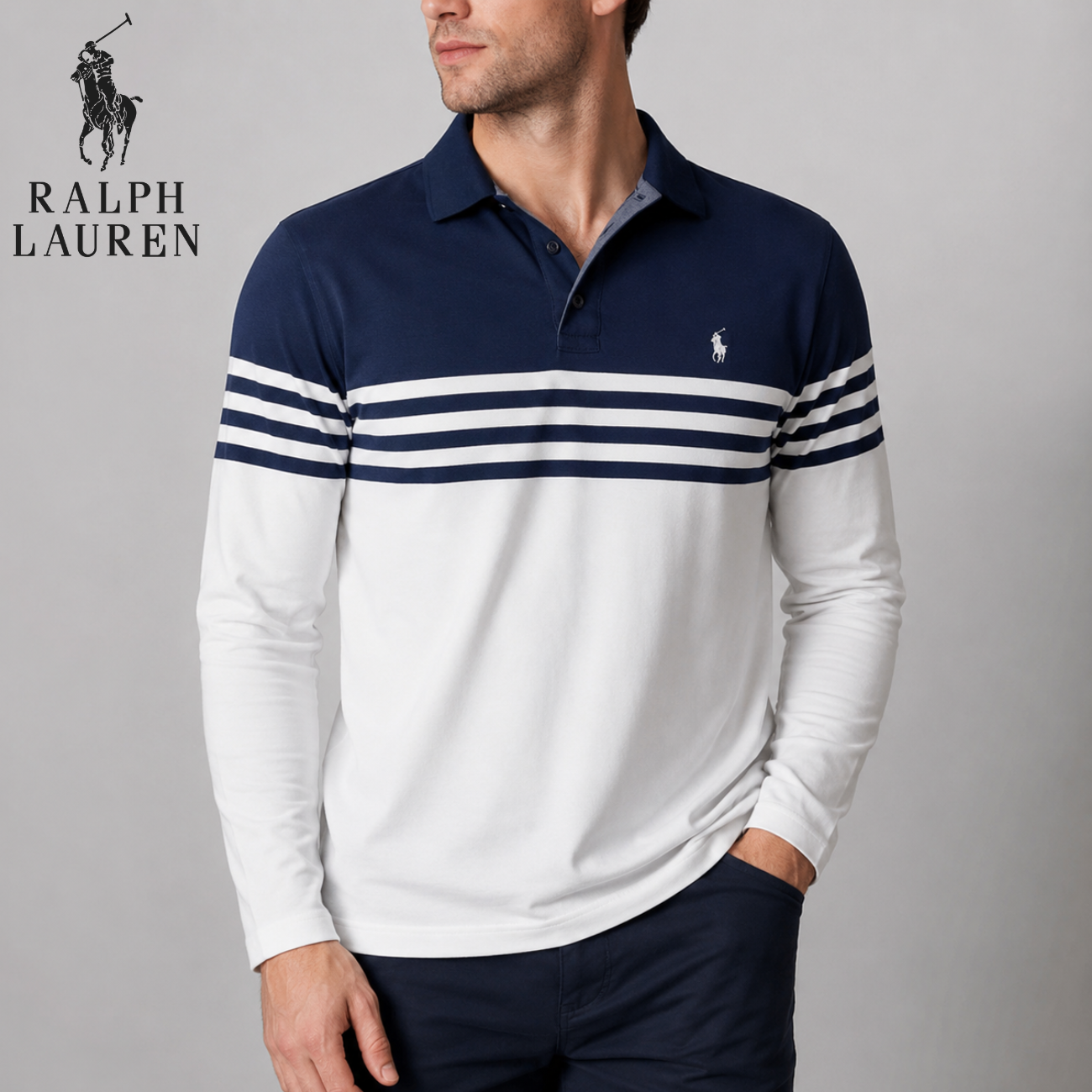Long-Sleeve Stripe Polo || Utförsäljning