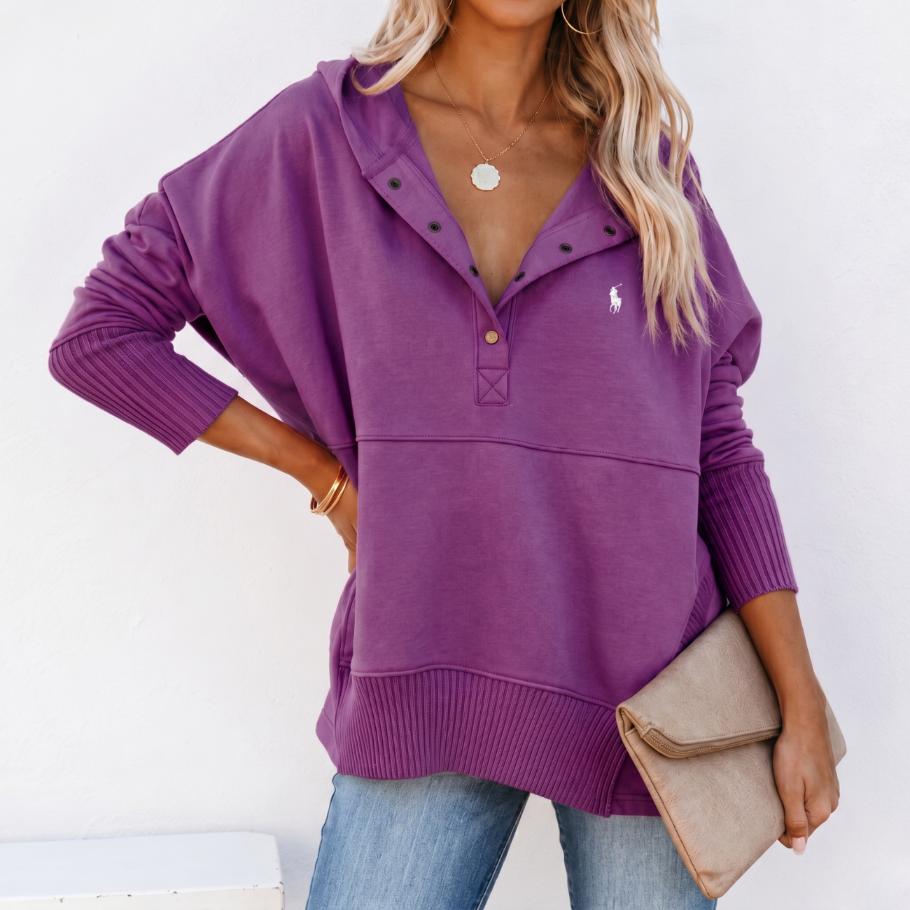 Oversized Snap-Neck Ribbad - Utförsäljning