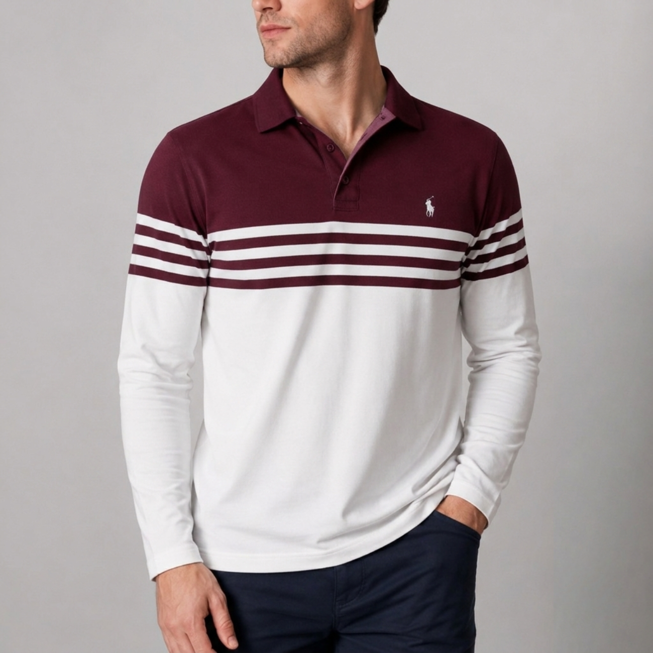 Long-Sleeve Stripe Polo - Utförsäljning