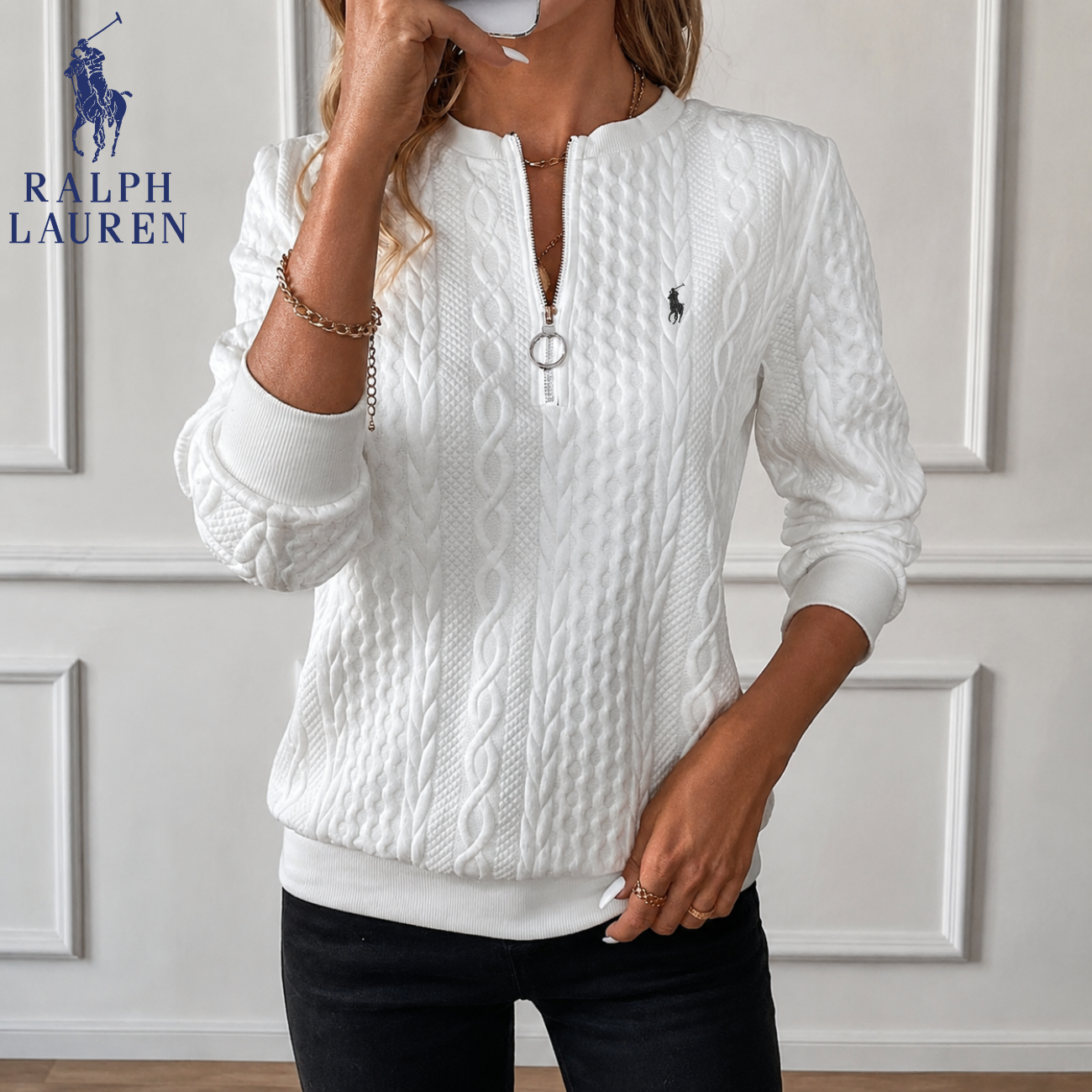 Kabelstickad Quarter-Zip Pullover || Utförsäljning