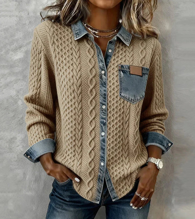 Ambra | Patchwork-tröja med denimdetaljer