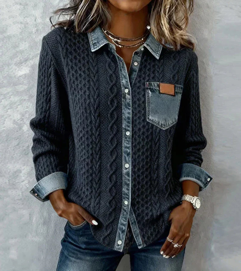 Ambra | Patchwork-tröja med denimdetaljer